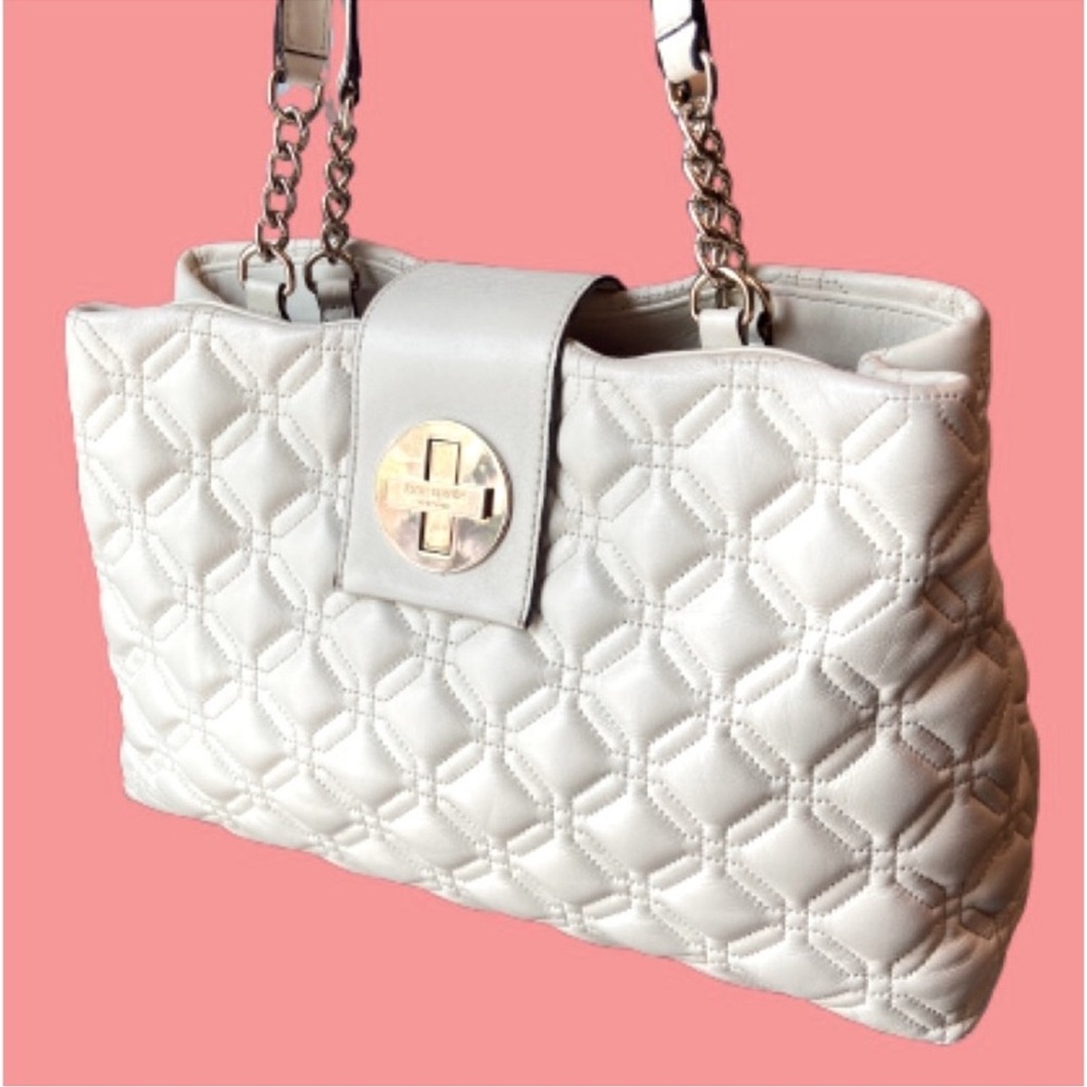 Kate Spade White Quilted Shoulder Bag with Chain Straps